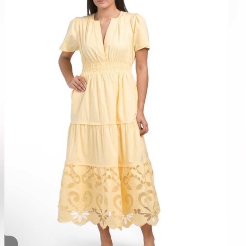 Haute Hippie cotton tiered smocked waist long dress Size‎ M buttermilk yellow - Picture 2 of 12